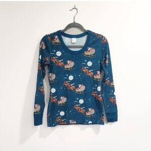 Hanna Andersson Santa Sleigh Pj Top Blue Christmas Matching Size SMALL Womens